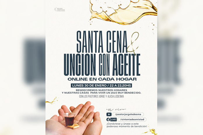 Lunes 30: Santa Cena y Unción con aceite online en cada hogar
